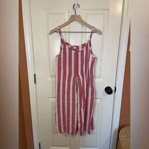 Flax Trapeze Red & White Pinstriped Linen Mini Dress Size Small